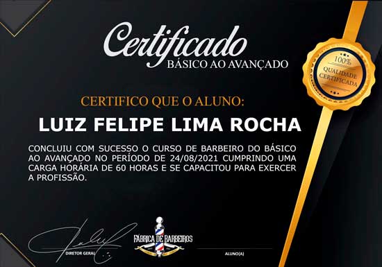 Certificado Curso Barbeiro Online - Frente